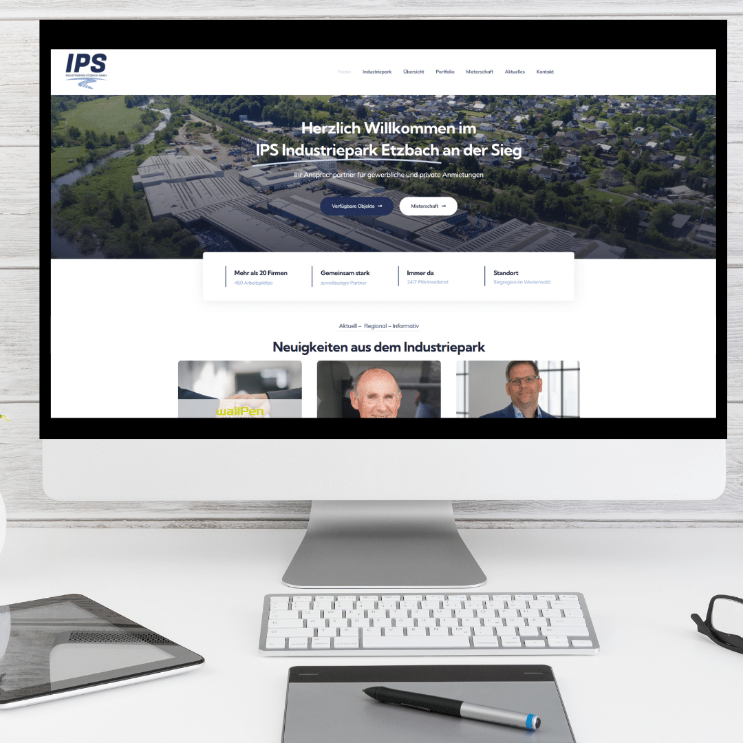 Grafik vom Monitor, wo ein Ausschnitt der neuen Webste vom IPS zu sehen ist.