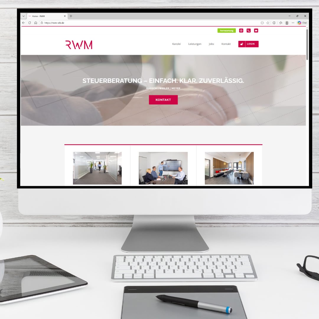 Screenshot der neuen Homepage RWM